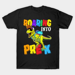 Roaring Into Pre-k Dinosaur Back To School T-Shirt